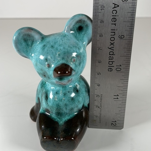 Vintage Canadiana Pottery Canuck Teddy Bear Black Blue Green Drip Glaze Canada - Picture 7 of 8